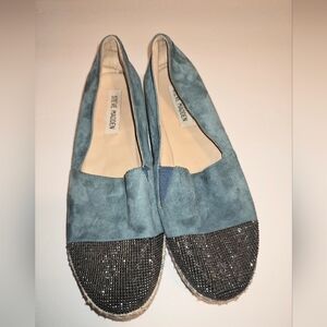 Steve Madden Pulsse Blue Suede Stones Bling Toe Slip On Espadrille Womens US 7